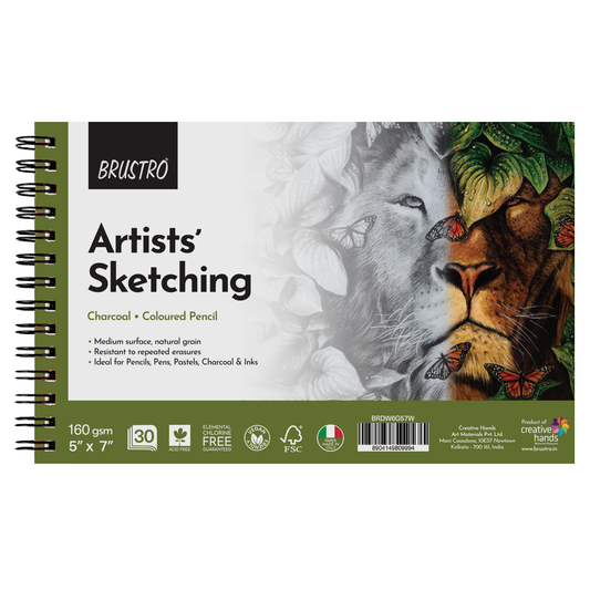 Brustro Artists Sketching Wiro-Bound Paper Pad, 5x7 inches, 160 GSM, 30 Sheets | Ideal for Pencil, Drawing, Charcoal, Art, Pen, Pastel, Ink.