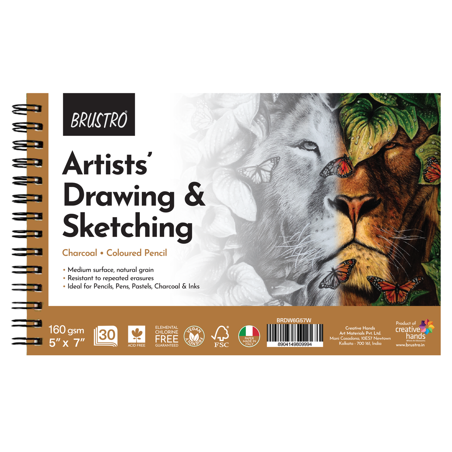 Brustro Artists Sketching Wiro-Bound Paper Pad, 5x7 inches, 160 GSM, 30 Sheets