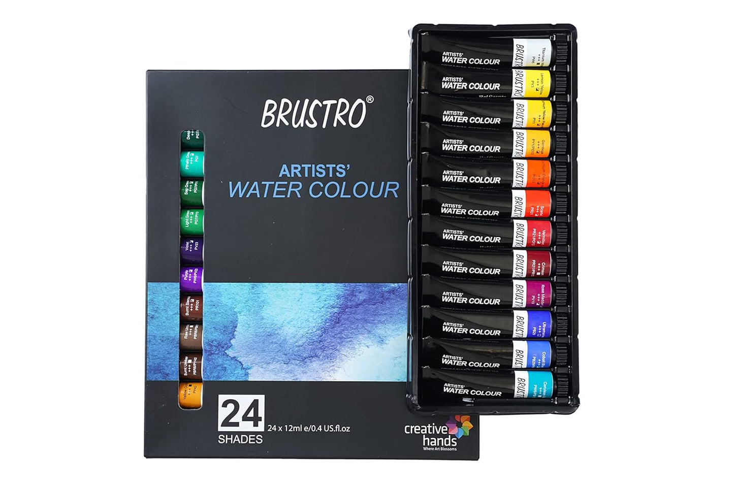 BRUSTRO Artists' Watercolour Set of 24 Colours X 12ML Tubes and 1 Aqua Squeeze Brush with Fabriano Studio Watercolor Block 18X24cm