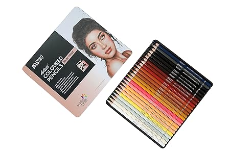 Brustro Artists' Coloured Pencils Skin Tone Set of 24 (in Elegant tin Box) with Fabriano Accademia Sketching Pad A5