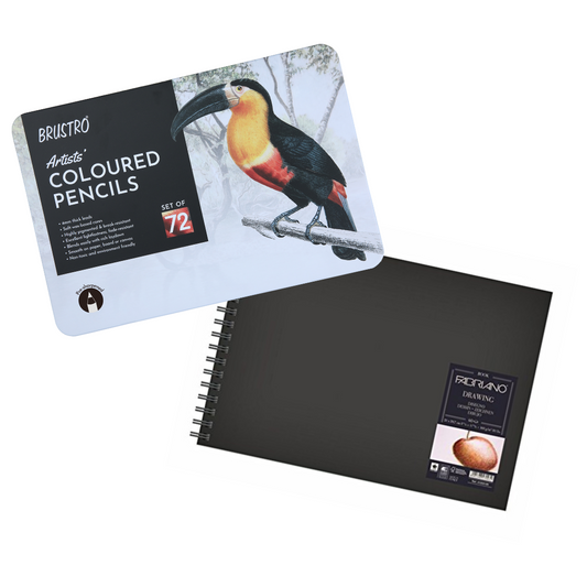 Brustro Artists Colour Pencil Set of 72 (in Elegant tin Box) with Fabriano Sketch Book A4