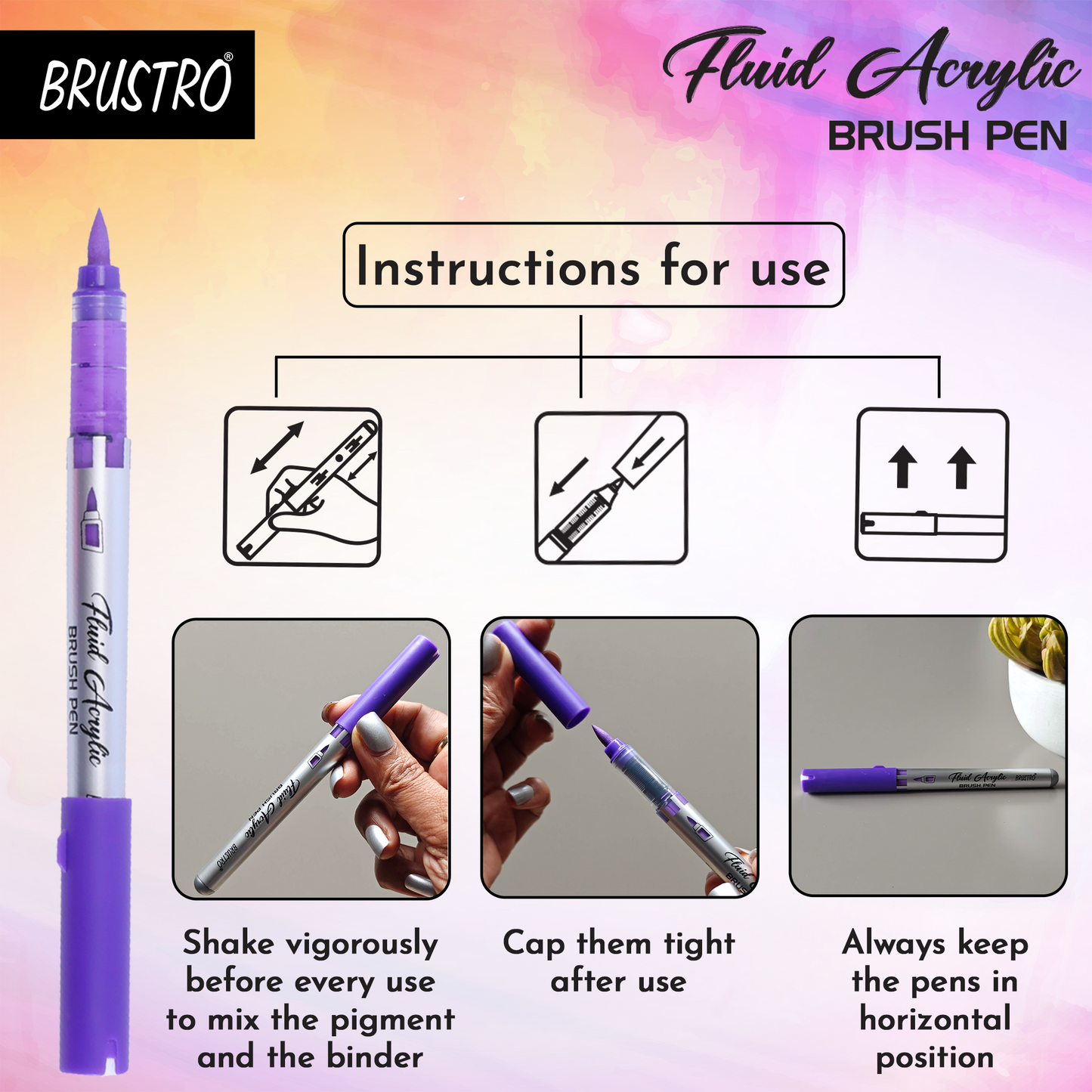 BRUSTRO Fluid Acrylic Brush Pen | Set of 14 | Waterproof, Fast Drying, Opaque Colors, Highly Pigmented | Ideal for Colouring, Drawing, Doodling, Marker, Professional Art & Craft