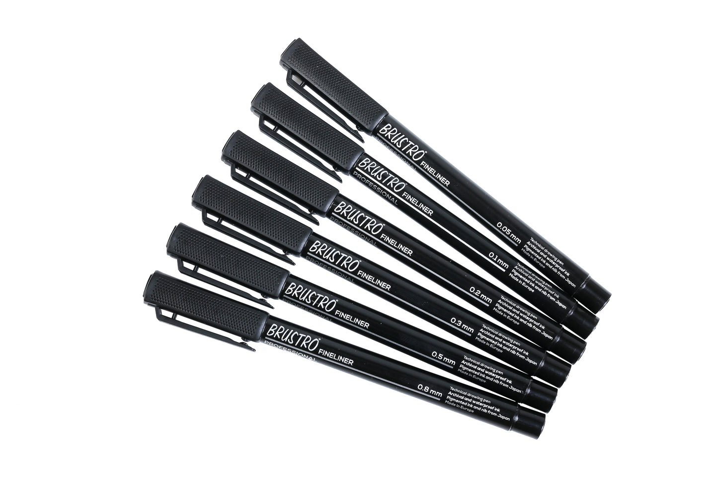 BRUSTRO Professional Pigment Based Fineliner Pen | Black | Set of 6 - Tip Size 0.05mm, 0.1mm, 0.2mm, 0.3mm, 0.5mm, 0.8mm |Ideal For Technical Drawing,Waterproof,Artist Illustration,Sketching,Mandala