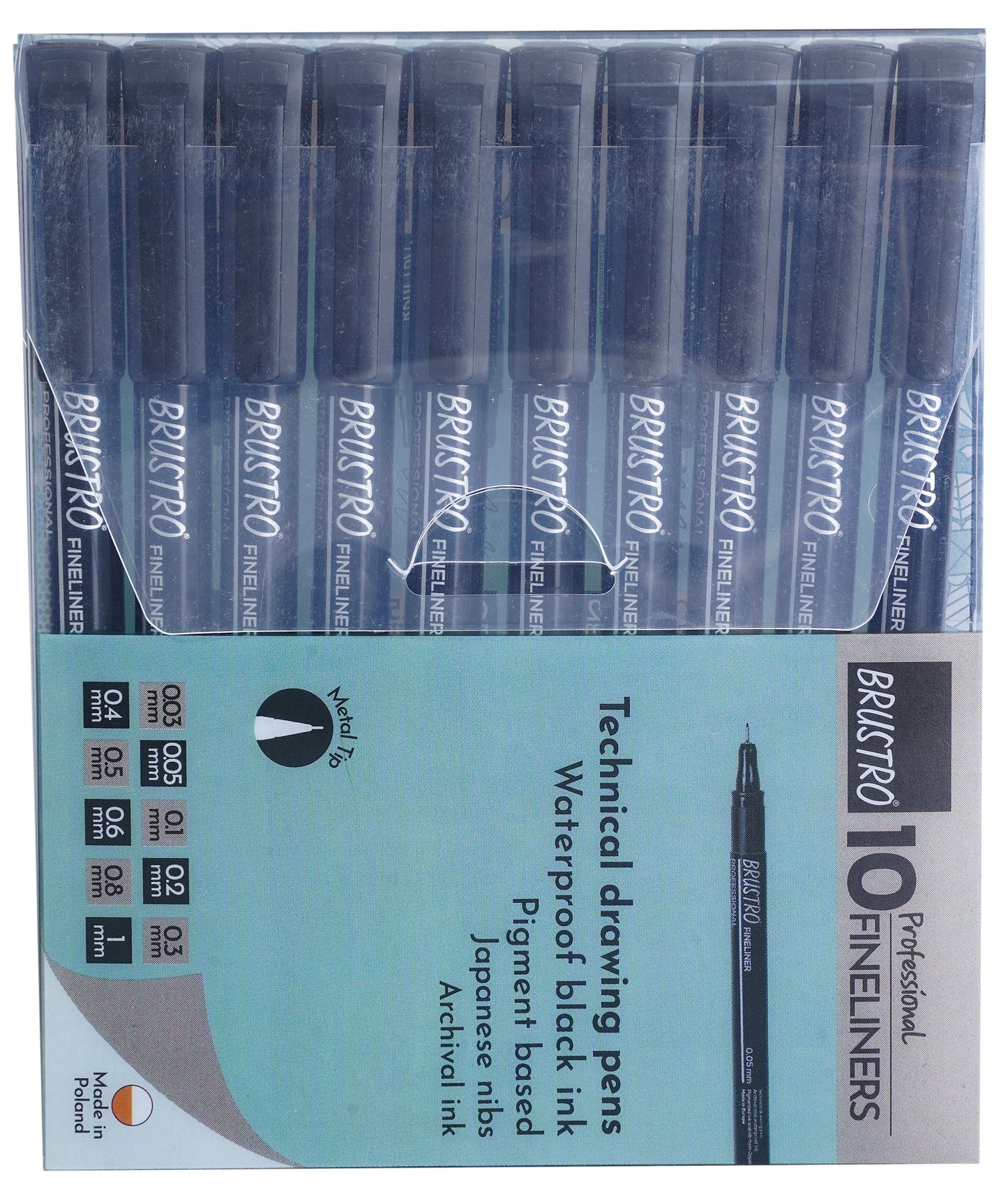 Brustro Professional Pigment Based Fineliner Pen | Black | Pack of 10 |Tip Size - 0.03/0.05/0.1/0.2/0.3/0,4/0.5/0.6/0.8/1 mm |Archival Waterproof UV Resistant Ink|Ideal For Technical Drawing,Waterproof,Artist Illustration,Sketching,Mandala