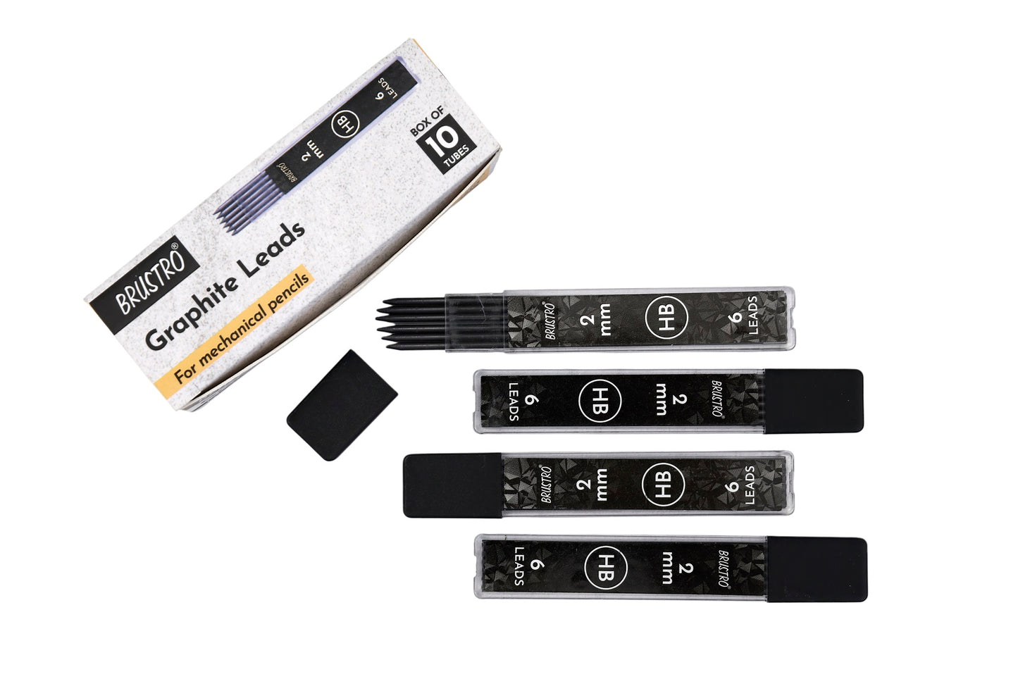 BRUSTRO 2mm Graphite Leads for Mechanical Pencil | Grade HB , Box of 10 Tubes, Total 60 Leads | Smooth Writing, Extra Dark, Break Resistant, Ideal for Writing, Sketching, Drawing, Mandala Arts