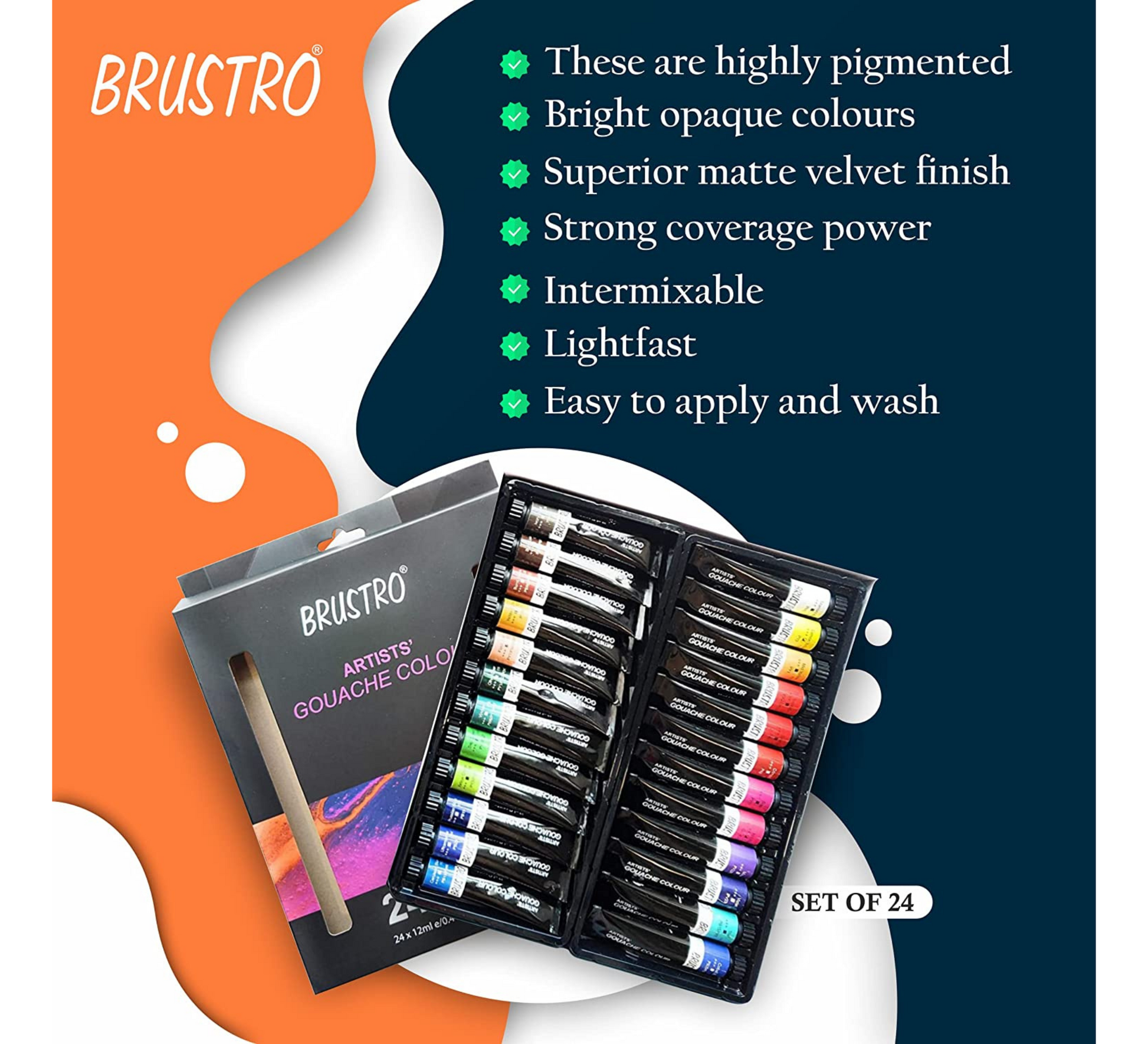 BRUSTRO Artists Gouache Colour Set of 24 Colours X 12ML Tubes with 25% –  BrustroShop