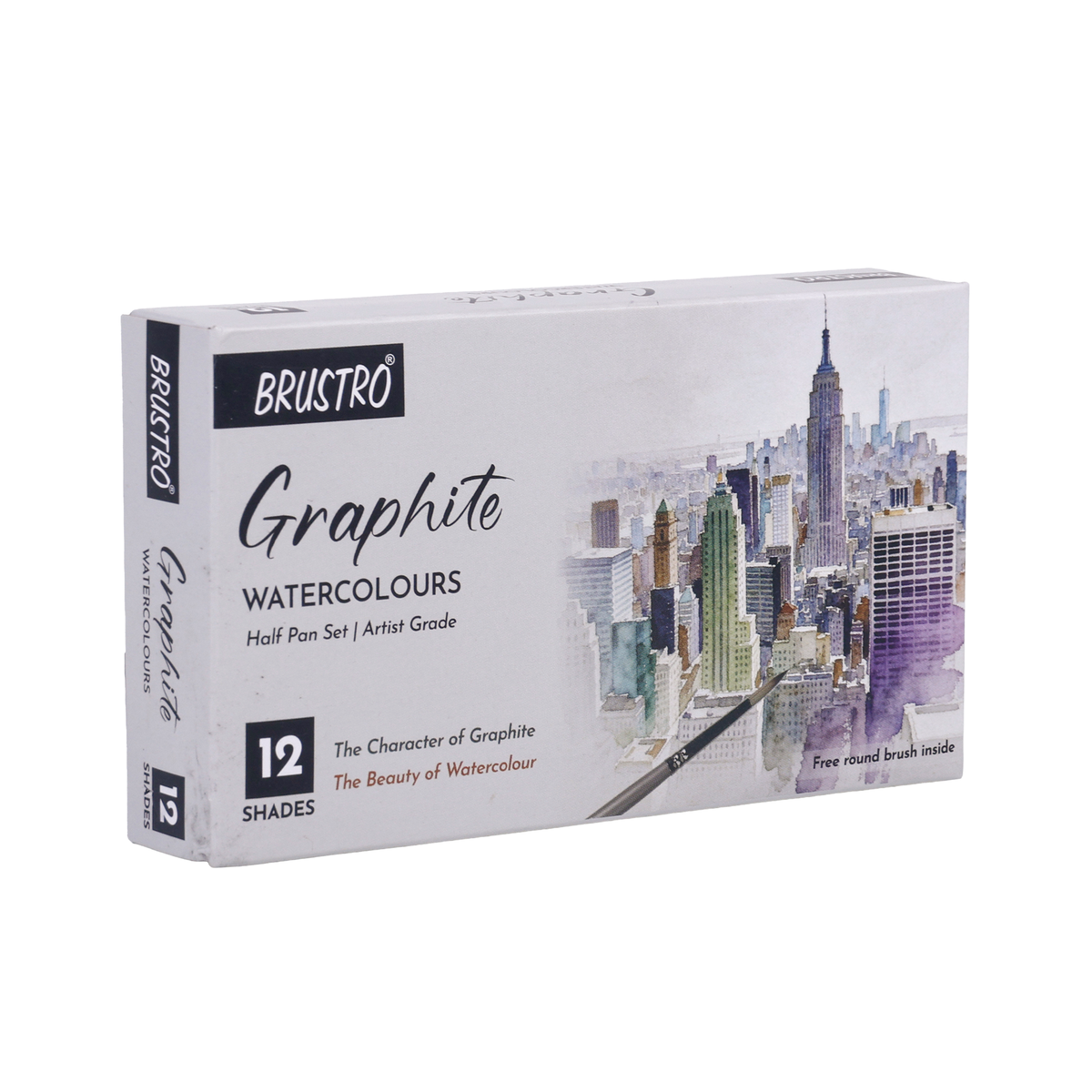 Brustro Artist Graphite Watercolours Half Pan Paint Set of 12 Shades w ...