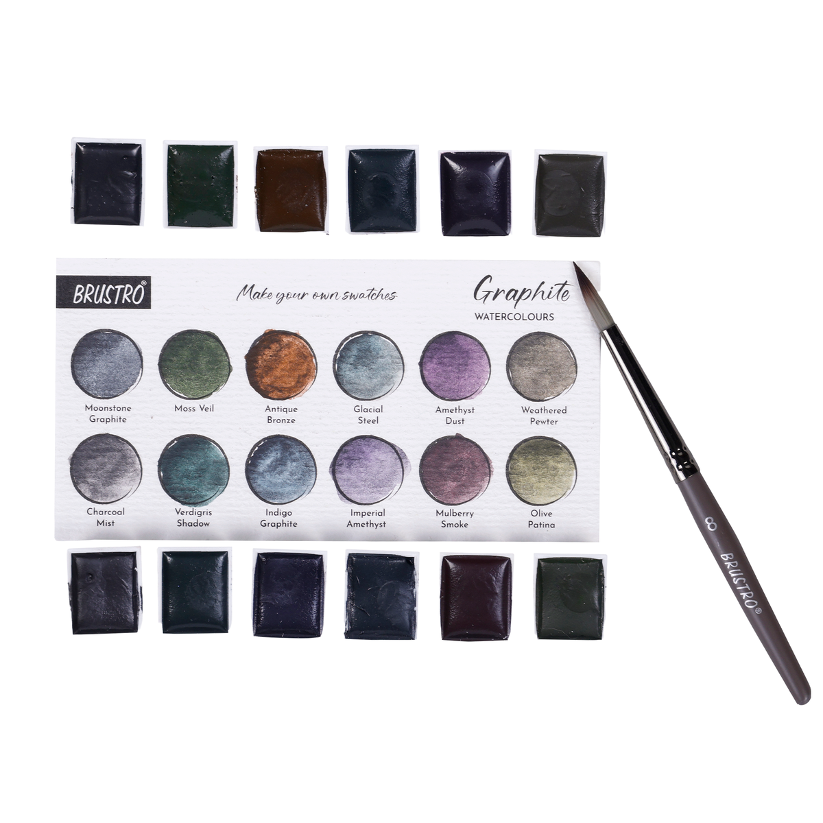 Brustro Artist Graphite Watercolours Half Pan Paint Set of 12 Shades w ...