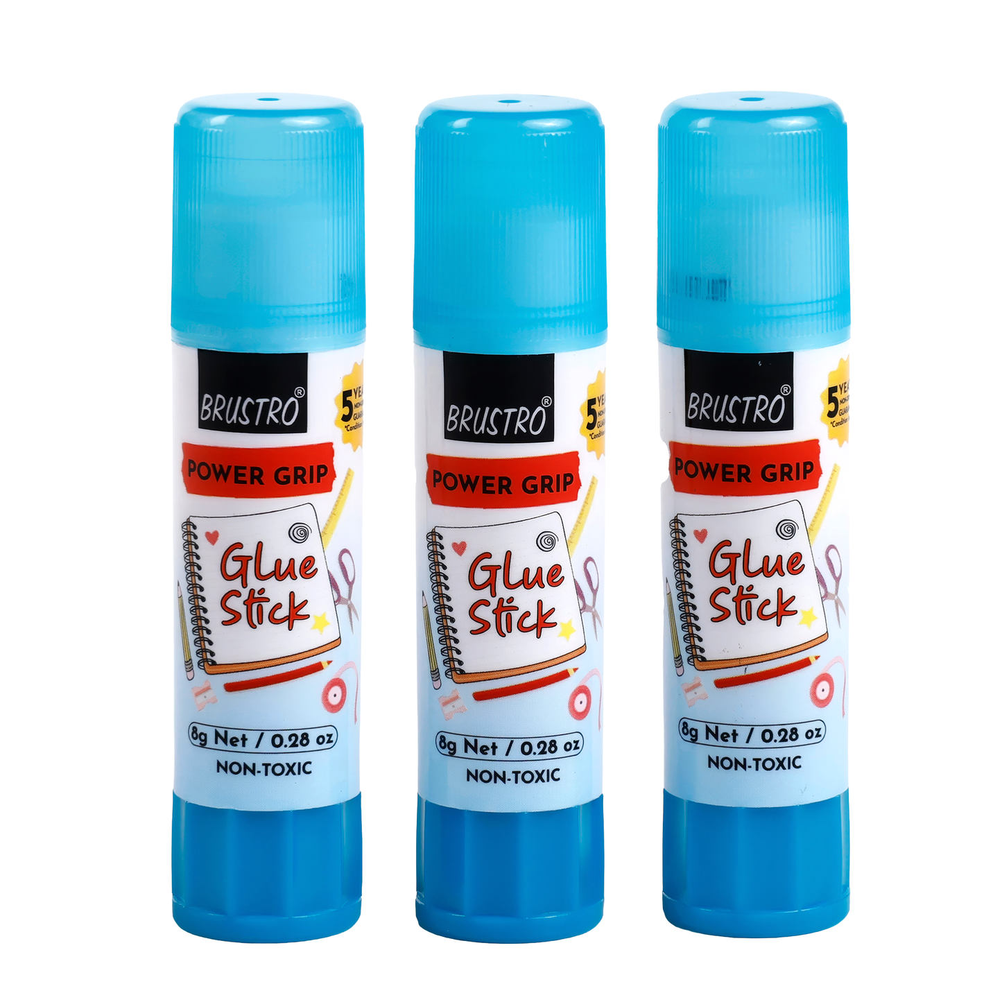 BRUSTRO Power Grip Glue Stick 8g, Pack of 3| Non-Toxic, Mess-Free Adhesive, Washable Glue for Paper, Photos & Crafts, DIY Projects, School and Office use