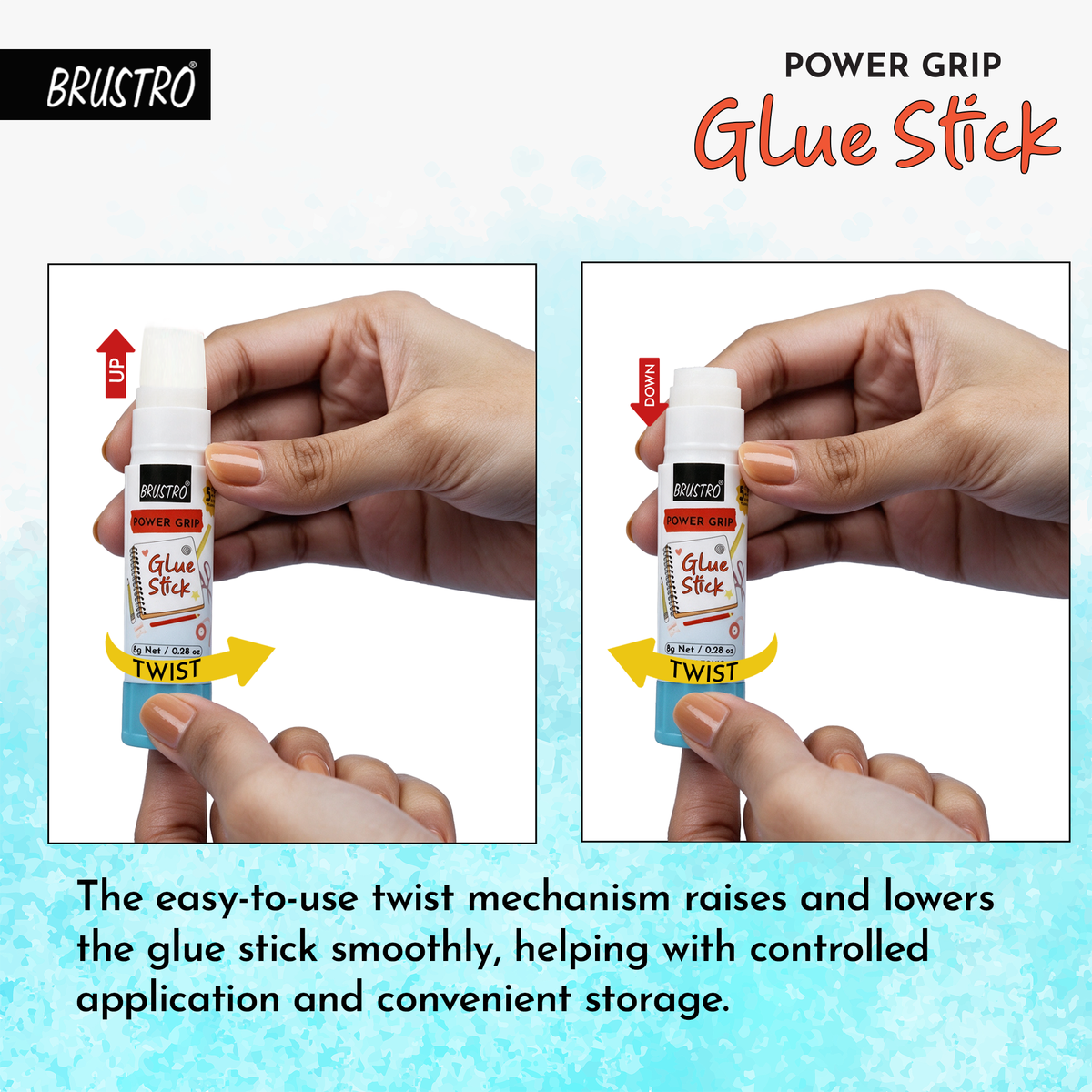 BRUSTRO Power Grip Glue Stick 8g, Pack of 3| Non-Toxic, Mess-Free Adhesive, Washable Glue for Paper, Photos & Crafts, DIY Projects, School and Office use