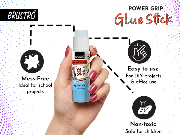 BRUSTRO Power Grip Glue Stick 8g, Pack of 3| Non-Toxic, Mess-Free Adhesive, Washable Glue for Paper, Photos & Crafts, DIY Projects, School and Office use