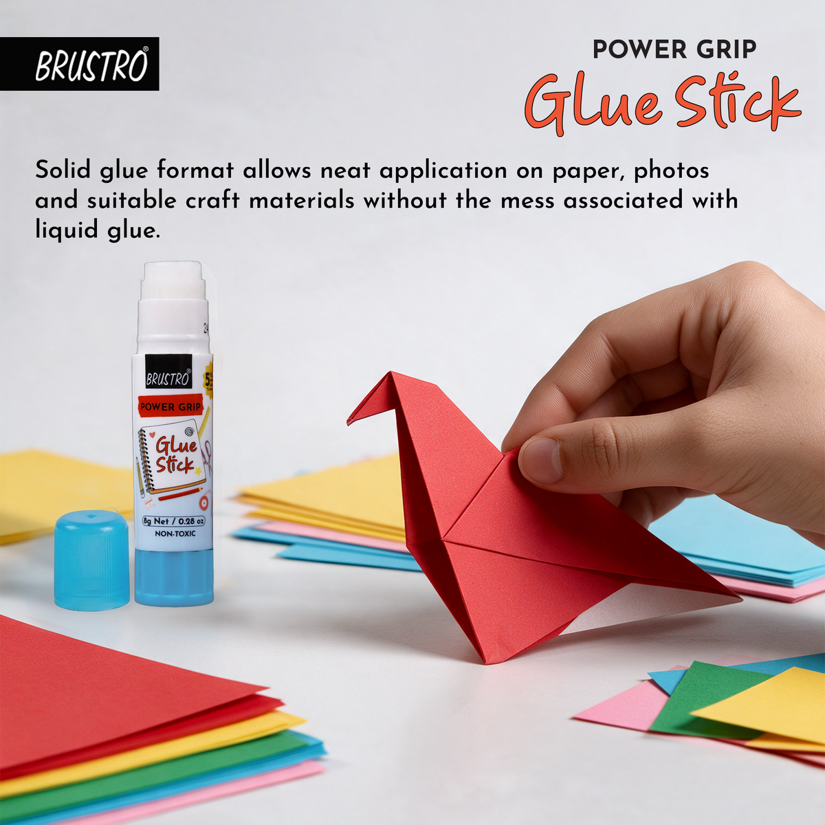 BRUSTRO Power Grip Glue Stick 8g, Pack of 6 | Non-Toxic, Mess-Free Adhesive, Washable Glue for Paper, Photos & Crafts, DIY Projects, School and Office use