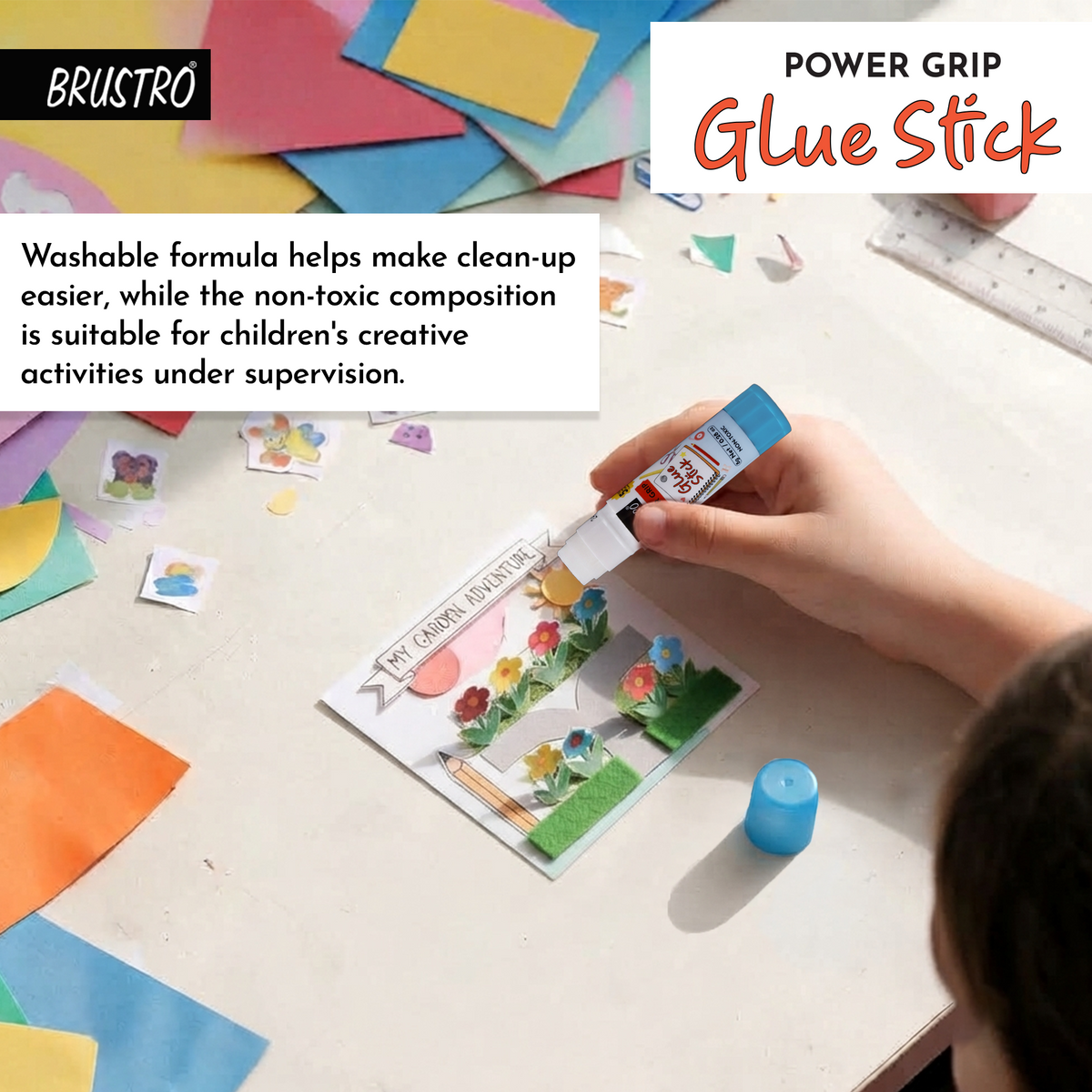 BRUSTRO Power Grip Glue Stick 8g, Pack of 6 | Non-Toxic, Mess-Free Adhesive, Washable Glue for Paper, Photos & Crafts, DIY Projects, School and Office use