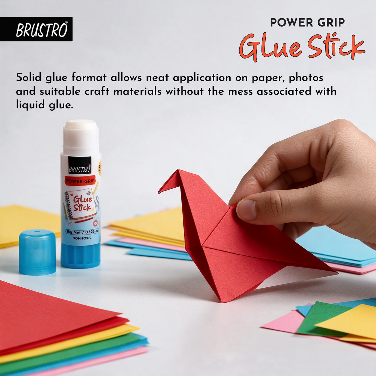 BRUSTRO Power Grip Glue Stick 15g, Pack of 3| Non-Toxic, Mess-Free Adhesive, Washable Glue for Paper, Photos & Crafts, DIY Projects, School and Office use
