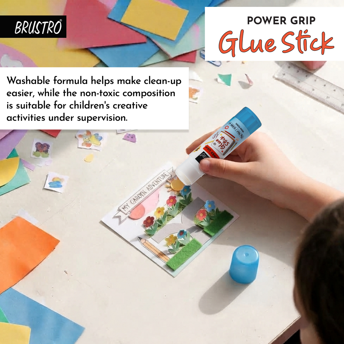 BRUSTRO Power Grip Glue Stick 15g, Pack of 3| Non-Toxic, Mess-Free Adhesive, Washable Glue for Paper, Photos & Crafts, DIY Projects, School and Office use