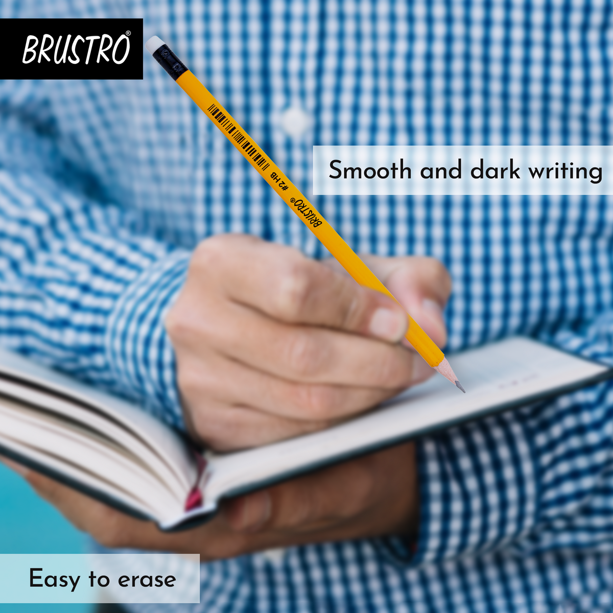 BRUSTRO 2HB Pencils |Pack of 2 (Total 24 Pencils)| Strong Grip, Extra Dark with Eraser Tip, Pre-Sharpened, Smooth Handwriting ,Ideal for Drawing,Sketching,Mandala,Graphite,Students,School,Office use