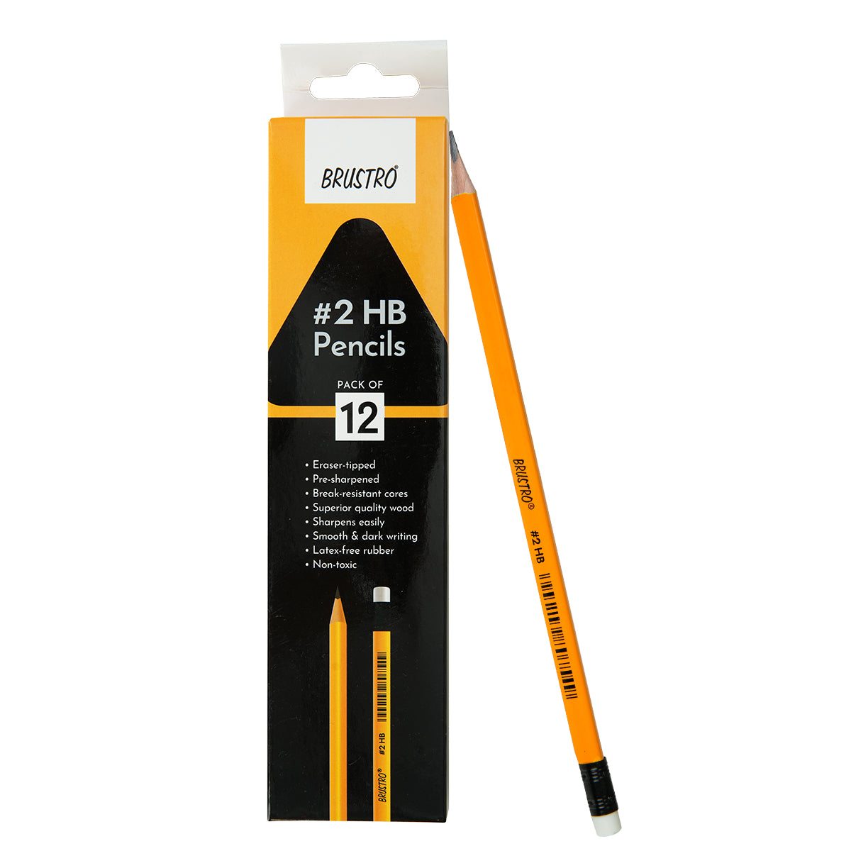BRUSTRO 2HB Pencils |Pack of 2 (Total 24 Pencils)| Strong Grip, Extra Dark with Eraser Tip, Pre-Sharpened, Smooth Handwriting ,Ideal for Drawing,Sketching,Mandala,Graphite,Students,School,Office use