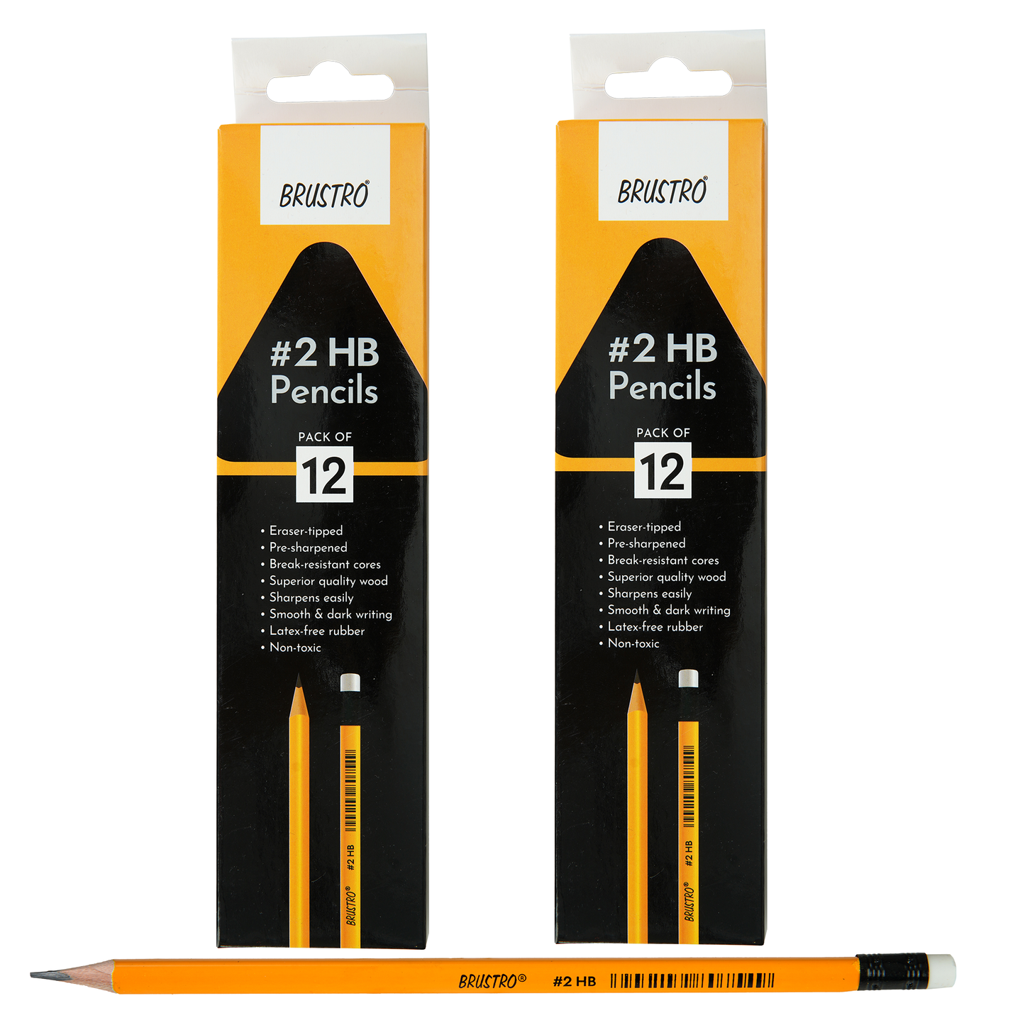 BRUSTRO 2 HB Extra Dark Pencil with Eraser Tip 12 Pencils X 2 Pack (Total 24 Pencils) ECO PVC Dust-Free Eraser (Pack of 2)