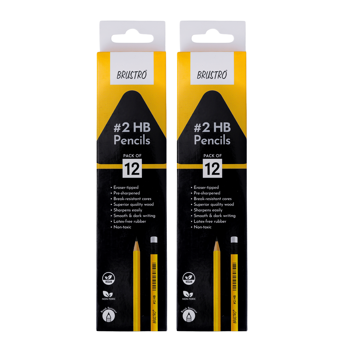 BRUSTRO 2HB Pencils |Pack of 2 (Total 24 Pencils)| Strong Grip, Extra Dark with Eraser Tip, Pre-Sharpened, Smooth Handwriting ,Ideal for Drawing,Sketching,Mandala,Graphite,Students,School,Office use