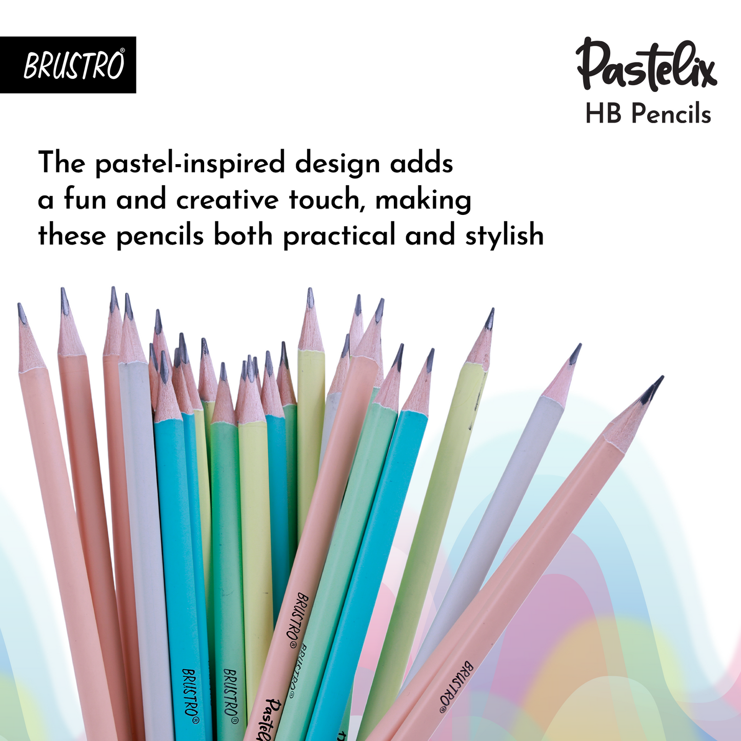 Brustro Pastelix HB Pencils|Pack of 30 (5 Colours x 6 Pencils), 2.2mm Lead With Latex free Rubber,Pre-Sharpened,Smooth Handwriting|Ideal For Sketching,Shading,Drawing,Portrait for Artist,Professionals