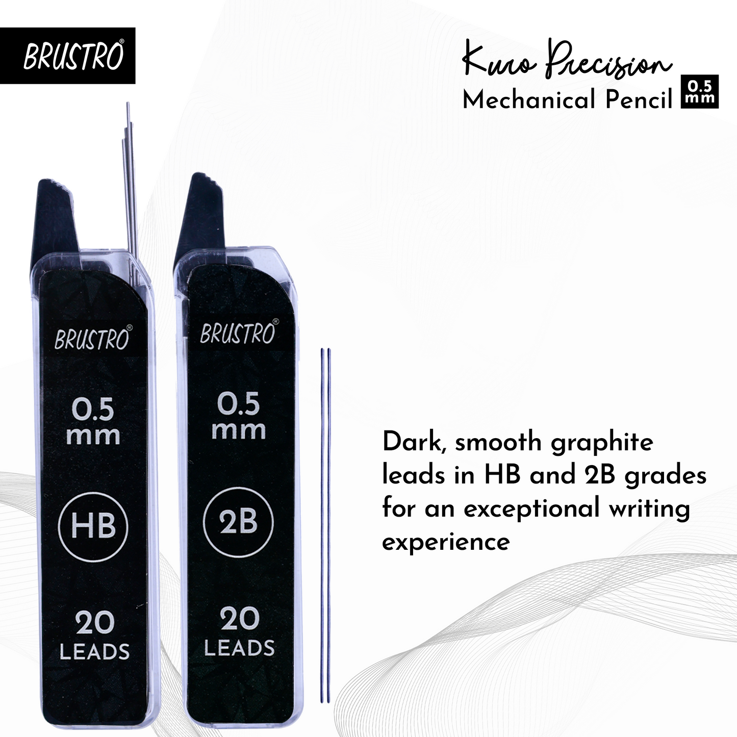 Brustro Kuro Precision Mechanical Pencil | Tip Size - 0.5mm With 20 - HB and 20 - 2B leads , 3 Eraser Refills