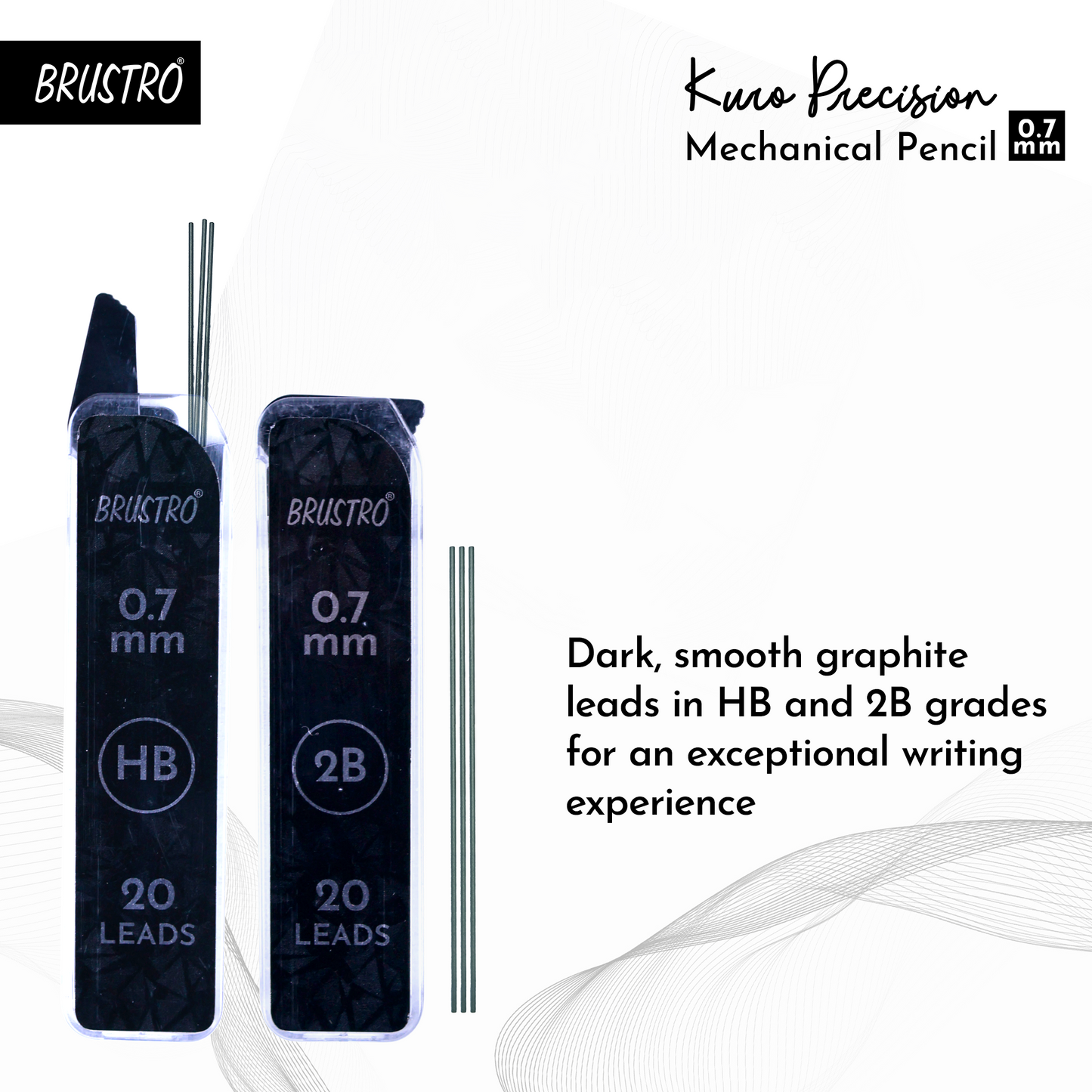 Brustro Kuro Precision Mechanical Pencil | Tip Size - 0.7mm With 20 - HB and 20 - 2B leads , 3 Eraser Refills