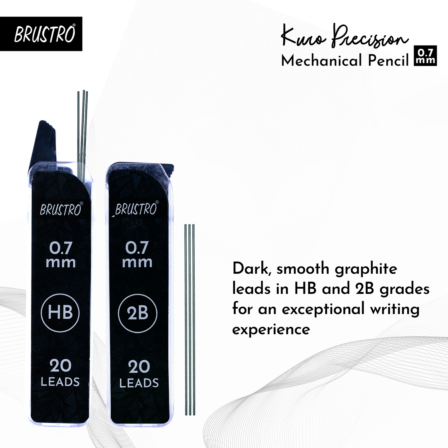 Brustro Kuro Precision Mechanical Pencil | Tip Size - 0.7mm With 20 - HB and 20 - 2B leads , 3 Eraser Refills
