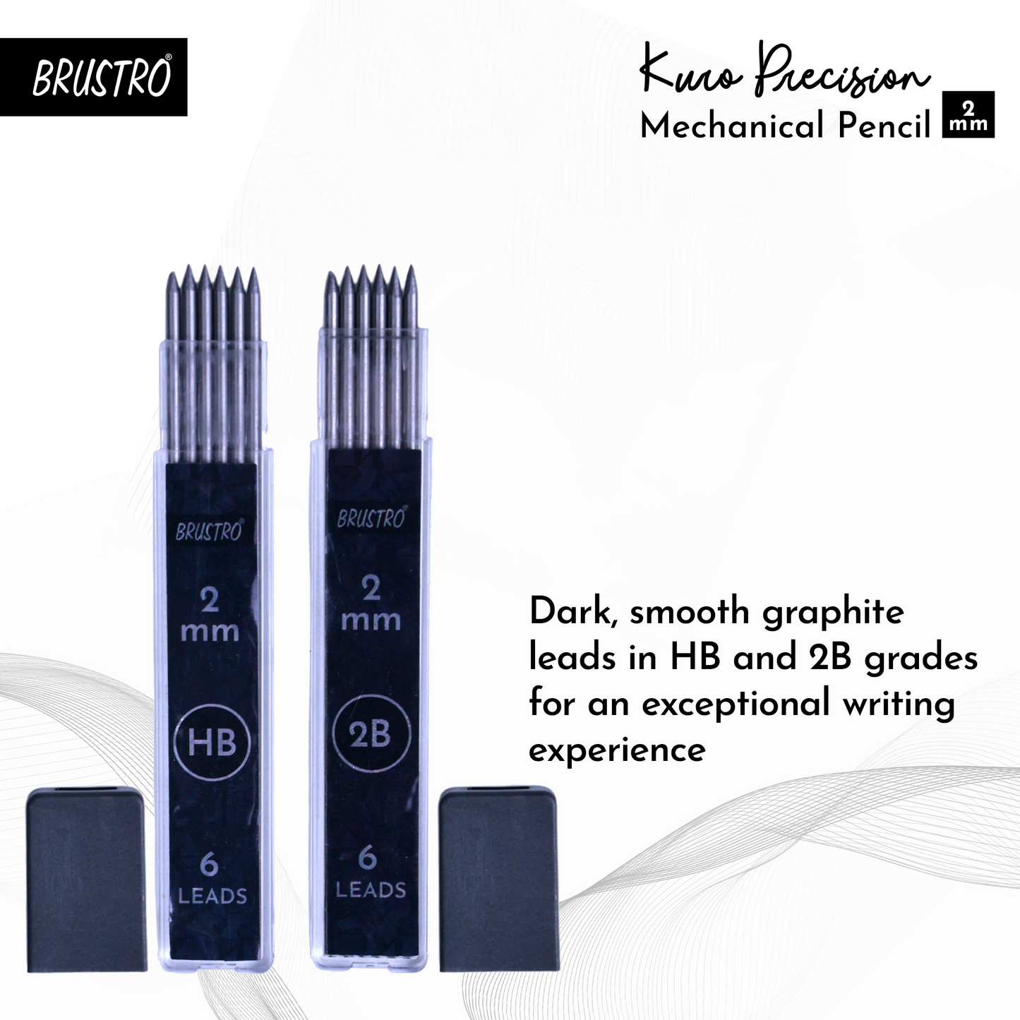 Brustro Kuro Precision Mechanical Pencil |Tip Size- 2mm With 6- HB and 6- 2B Leads , Built-in-Sharpener, 3 Eraser Refill