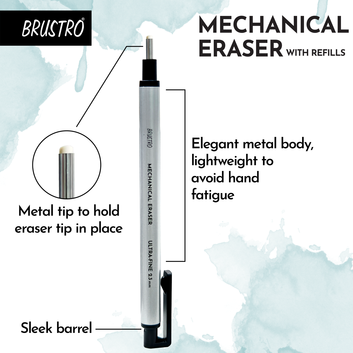 BRUSTRO Fine Art Graphite Pencil - Set of 12 (10B - 2H) with Mechanical Precision Retractable Eraser(2.3mm) | Ideal for Drawing,Sketching,Mandala,Shading,Artwork, Beginners, Artist's and Professionals