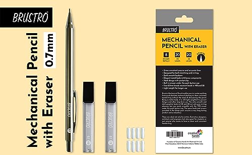 BRUSTRO Mechanical Pencil with Eraser 0.7mm Writing/Sketching/Drawing