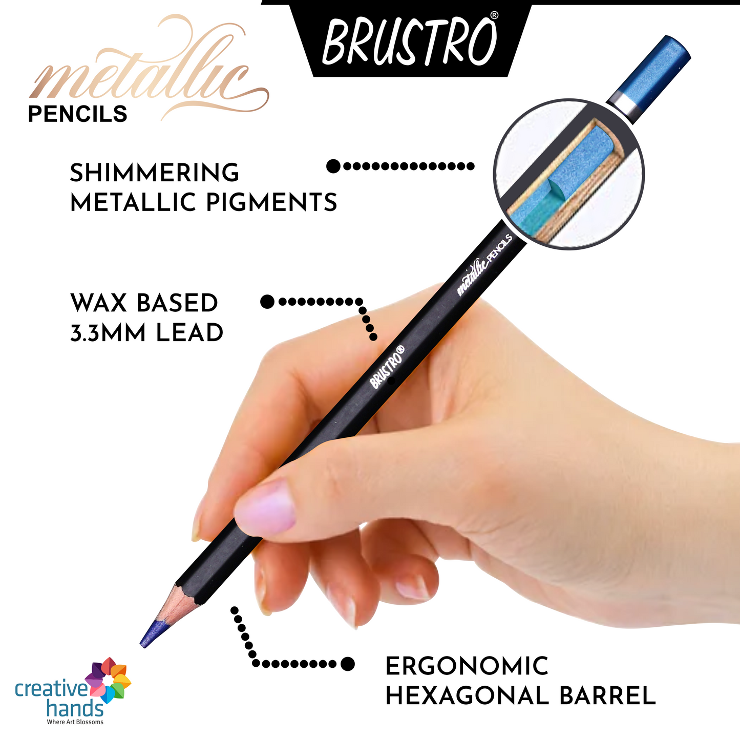 BRUSTRO Artist Metallic Colour Pencil Set of 12 Shades, 3.3mm lead With Wiro Bound Sketch Book, A5 (5.8x8.3 Inches), 120 Pages, 160 GSM|Ideal for Drawing, Sketching, Shading,Mandala Art