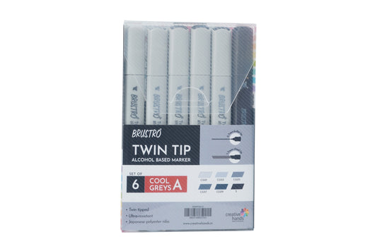 BRUSTRO Twin Tip Alcohol Based Marker Sets (CG A (6)) in Crossline PP See Through Box