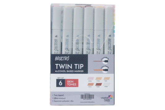 BRUSTRO Twin Tip Alcohol Based Marker Set of 6 (Skin) in Crossline PP See Through Box