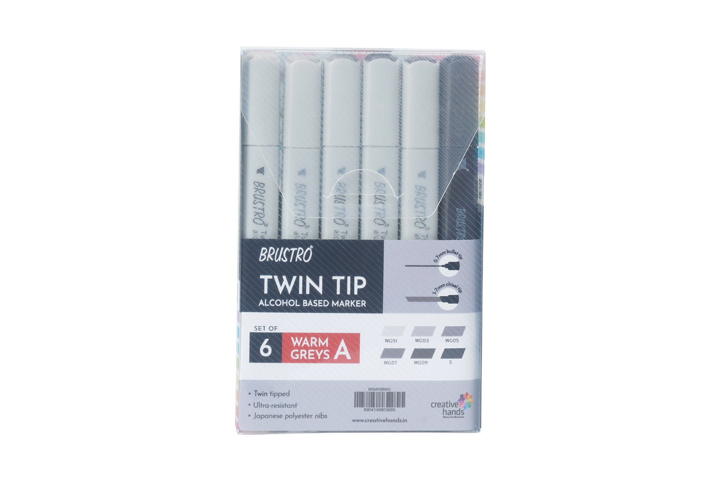 Brustro Twin Tip Alcohol Based Marker Sets 6 Warm Grey A