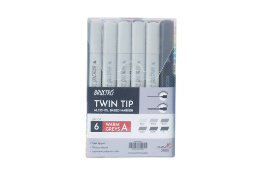 BRUSTRO Twin Tip Alcohol Based Marker Sets 6 (Warm Grey A) in Crossline PP See Through Box