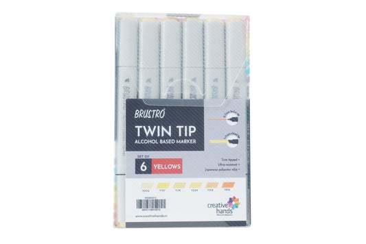 BRUSTRO Twin Tip Alcohol Based Marker Set of 6 (Yellows) in Crossline PP See Through Box