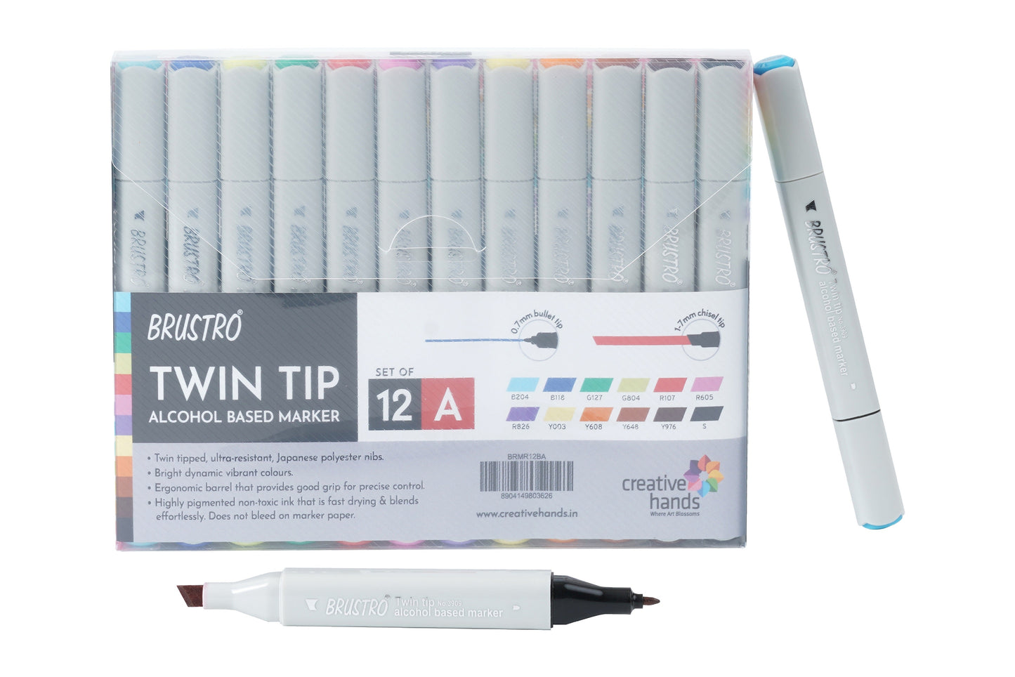 BRUSTRO Twin Tip Alcohol Based Basic A Marker Set (Pack of 12)
