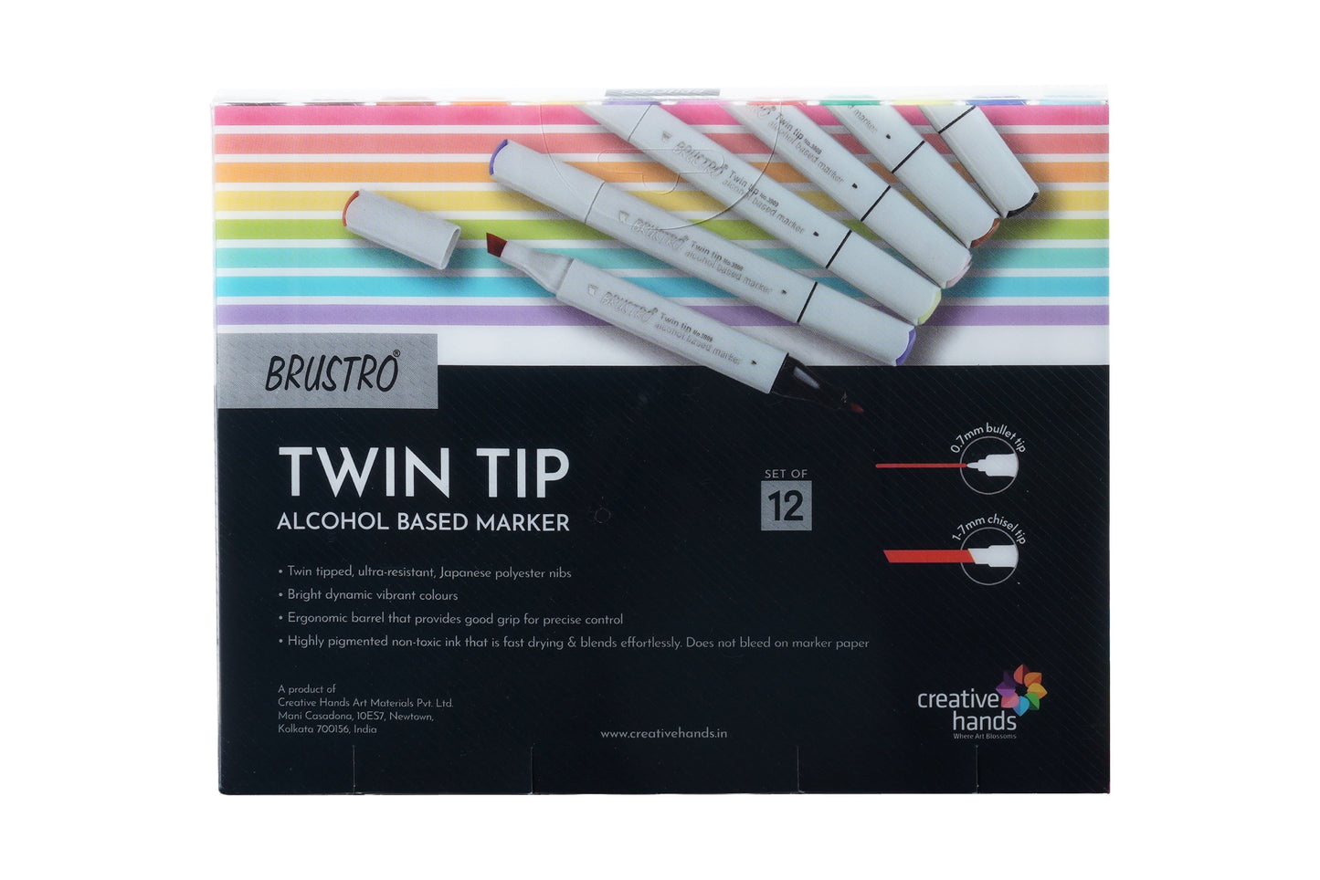 BRUSTRO Twin Tip Alcohol Based Marker Set Of 12 - Basic B