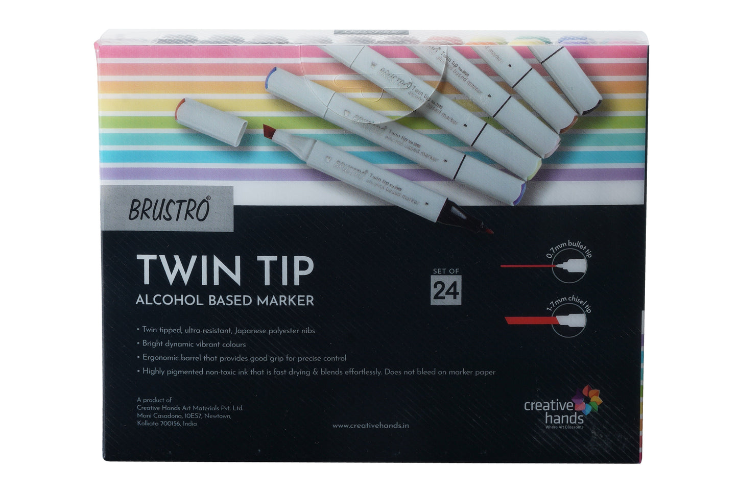 Brustro Twin Tip Alcohol Based Marker Set of 24 (A) in Crossline PP See Through Box