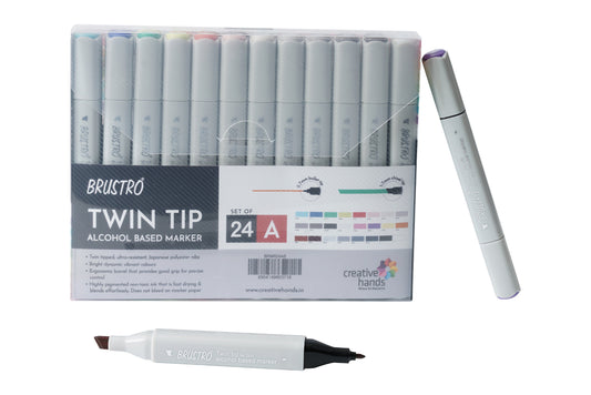 Brustro Twin Tip Alcohol Based Marker Set of 24 (A) in Crossline PP See Through Box