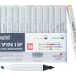 Brustro Twin Tip Alcohol Based Marker Sets (Set of 36 Basic) in Crossline PP See Through Box