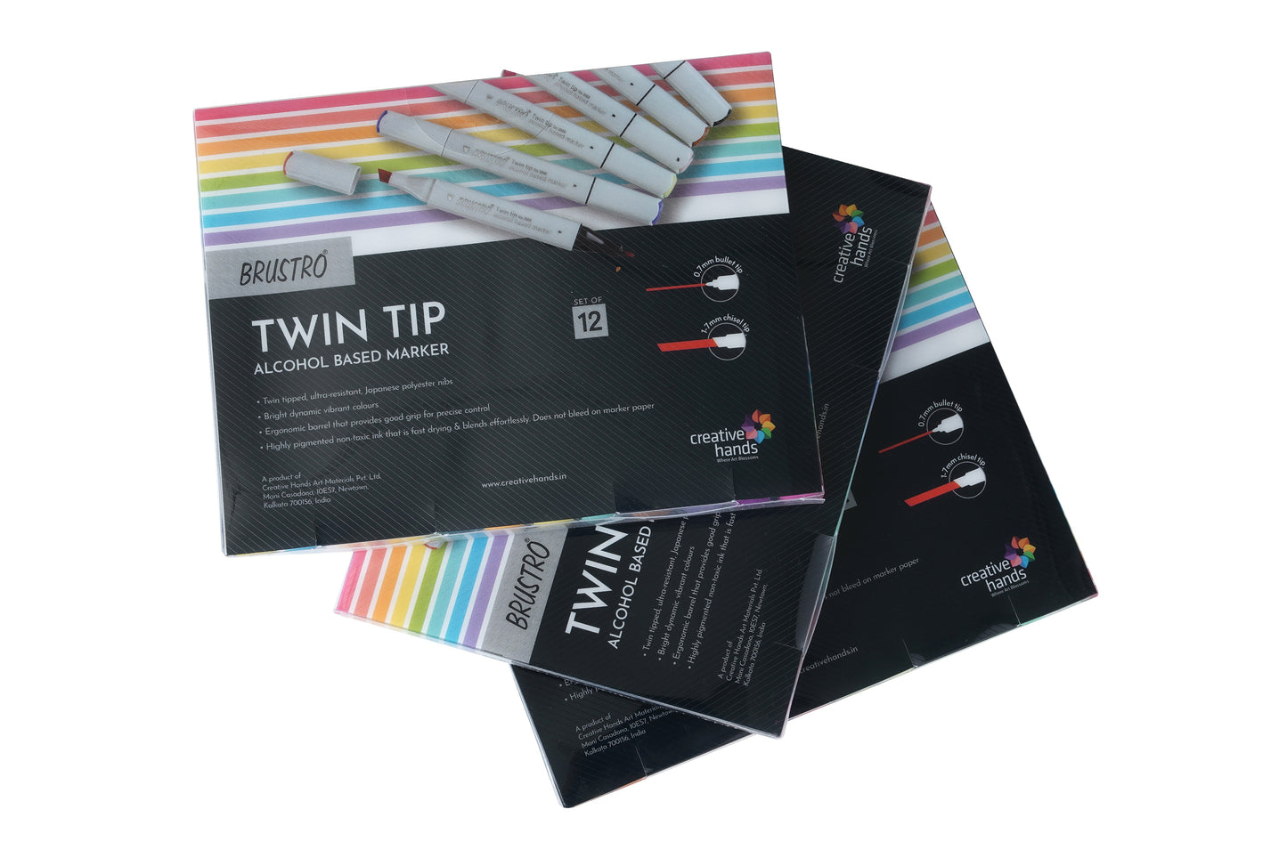 Brustro Twin Tip Alcohol Based Marker Sets (Set of 36 Basic) in Crossline PP See Through Box