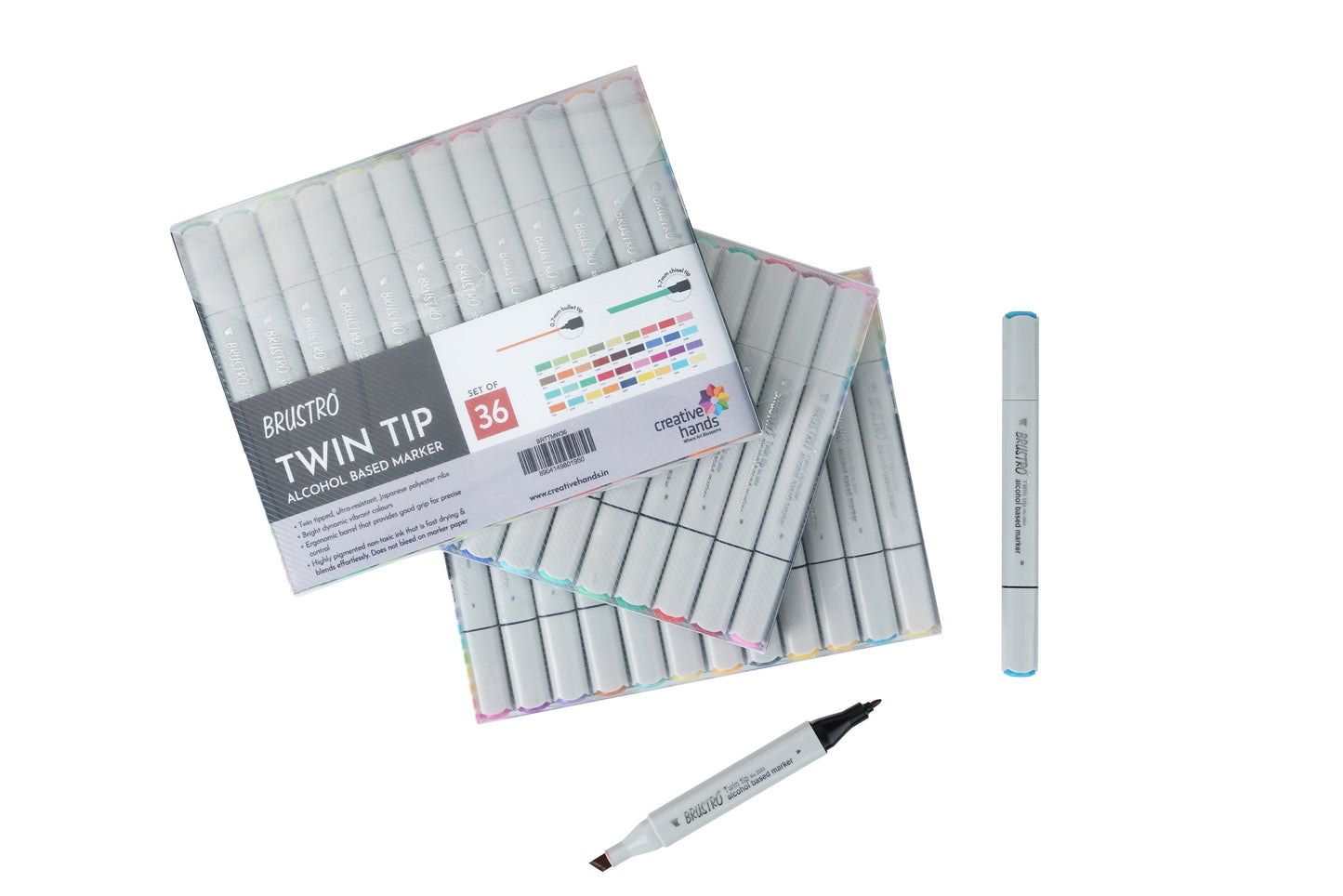 Brustro Twin Tip Alcohol Based Marker Sets (Set of 36 Basic) in Crossline PP See Through Box