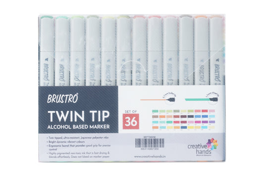 Brustro Twin Tip Alcohol Based Marker Sets (Set of 36 Basic) in Crossline PP See Through Box