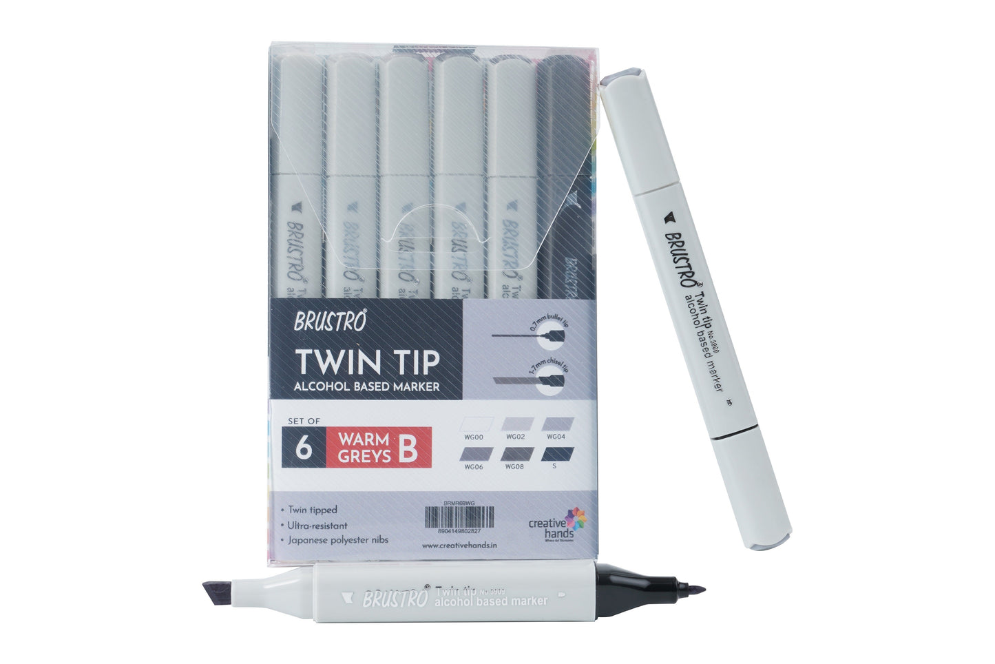 Brustro Twin Tip Alcohol Based Marker Set of 6 - Warm Greys Set B