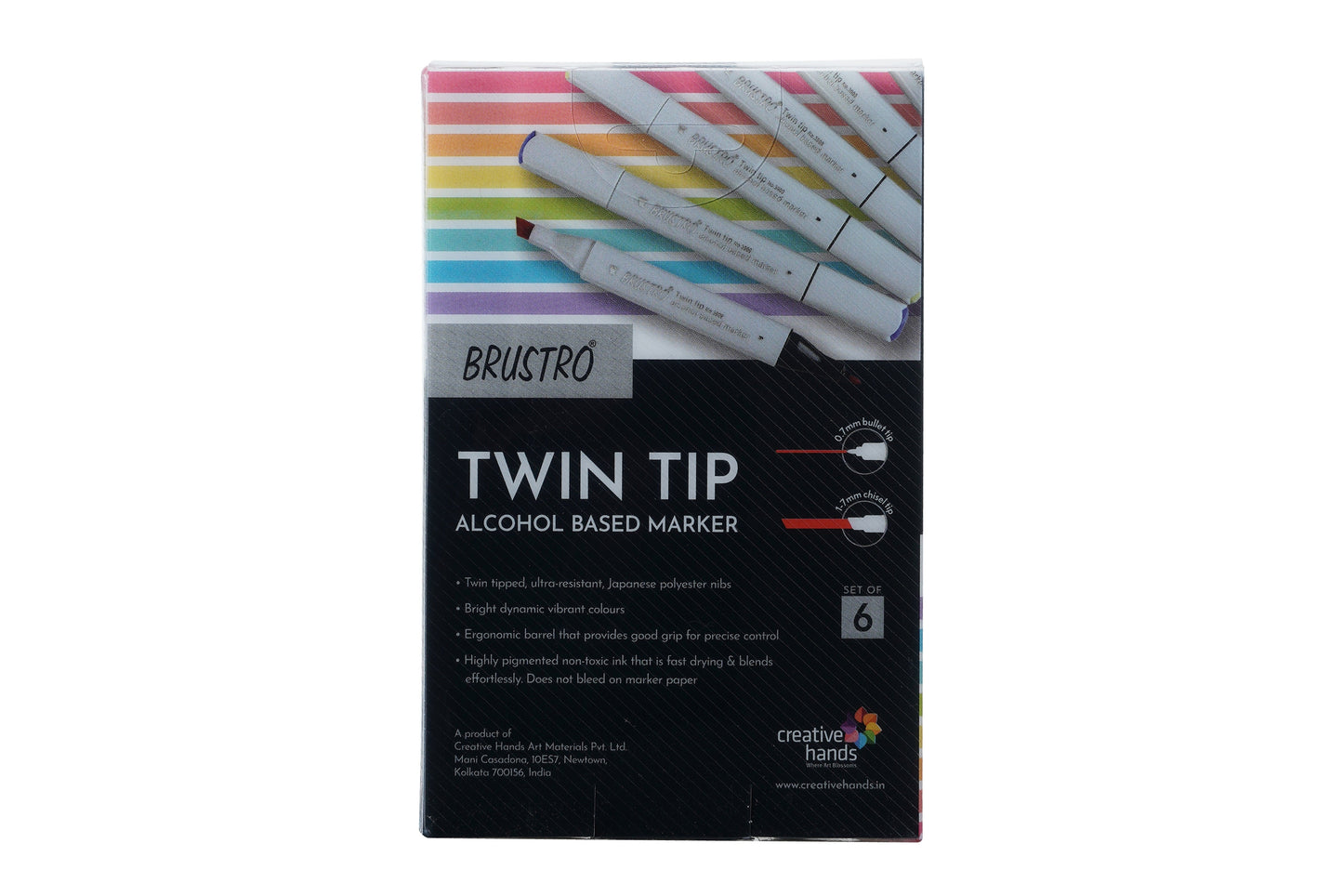 BRUSTRO Twin Tip Alcohol Based Marker Set of 6 - Warm Greys Set B in Crossline PP See Through Box