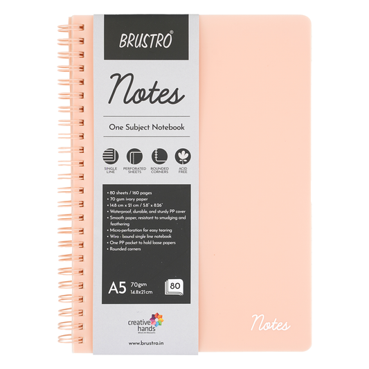 BRUSTRO Notes A5 Size, 1 Subject Ruled Notebook, 80 sheets / 160 pages, 70 gsm Ivory paper, Caramel Cover