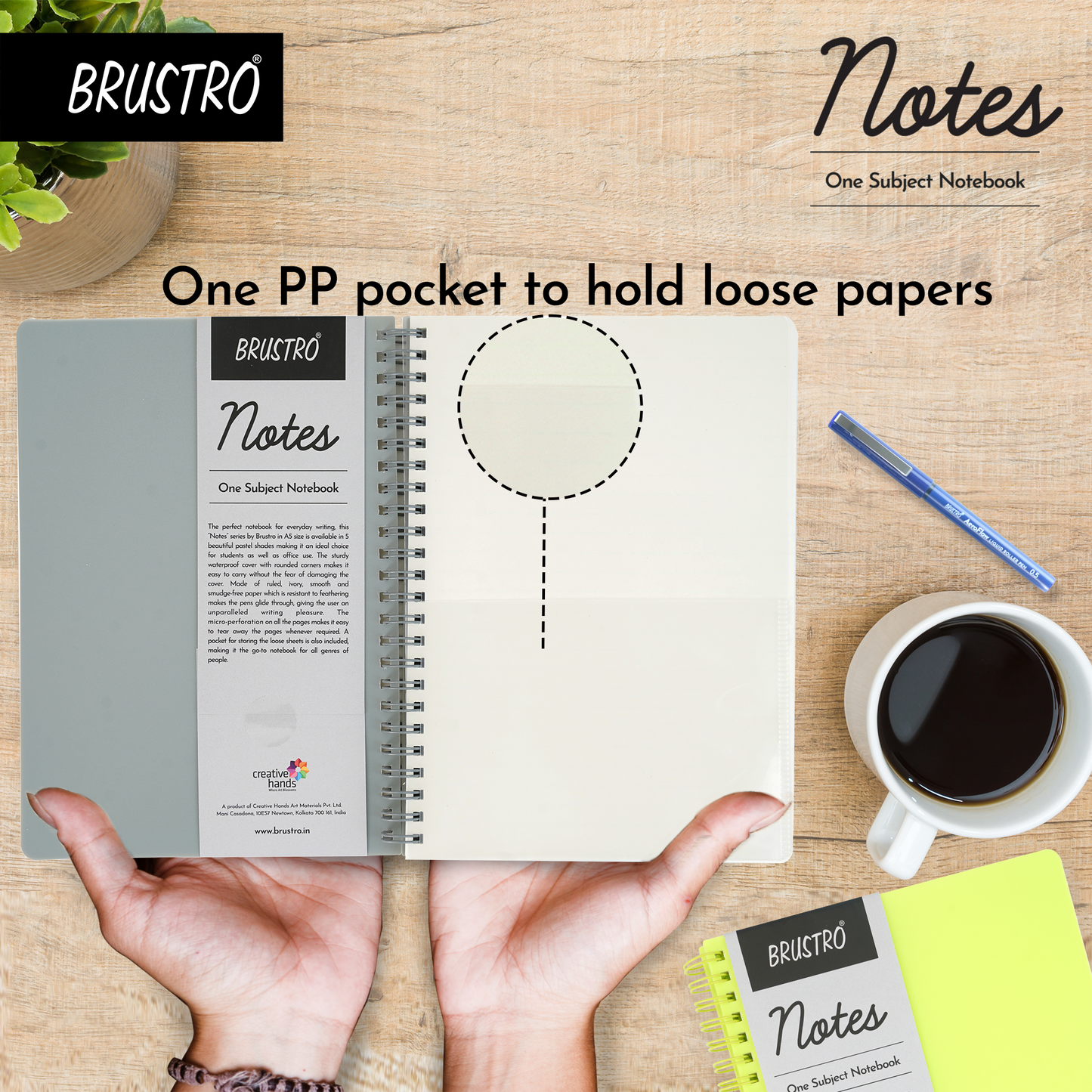 BRUSTRO Notes A5 Size, 1 Subject Ruled Notebook, 80 sheets / 160 pages, 70 gsm Ivory paper, Slate Cover