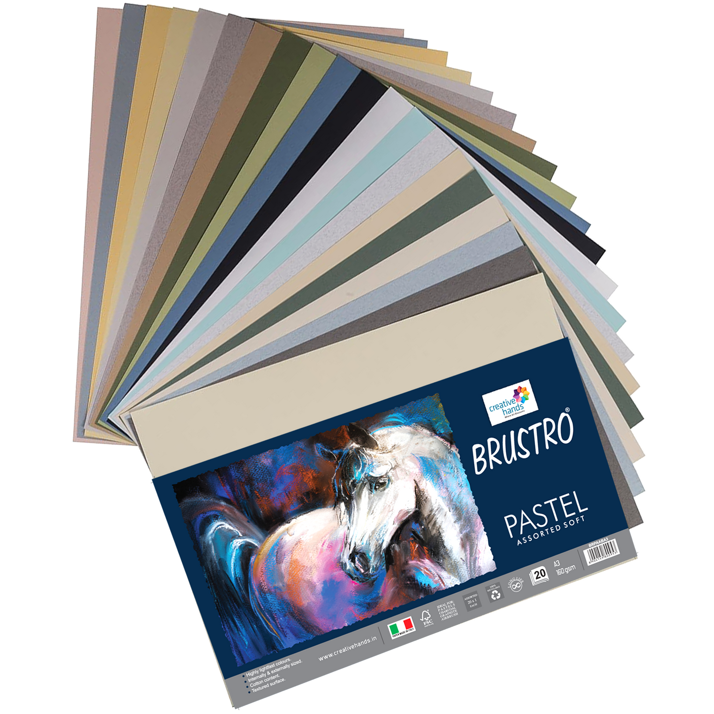 Brustro Artists Pastel Papers 160 GSM A3 Assorted Soft (Pack of 20 Sheets)