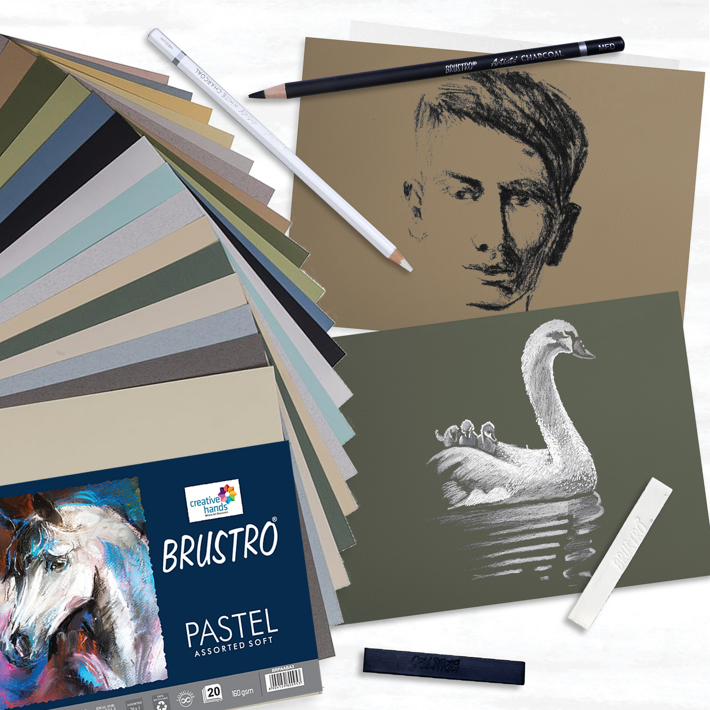 Brustro Artists Pastel Papers 160 GSM A3 Assorted Soft (Pack of 20 Sheets)